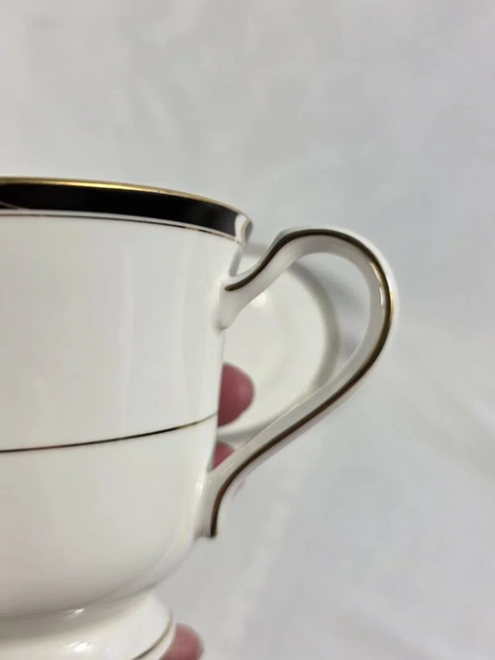 ONE Mikasa Academy Bone China Cup & Saucer Set White with Black & Gold Band